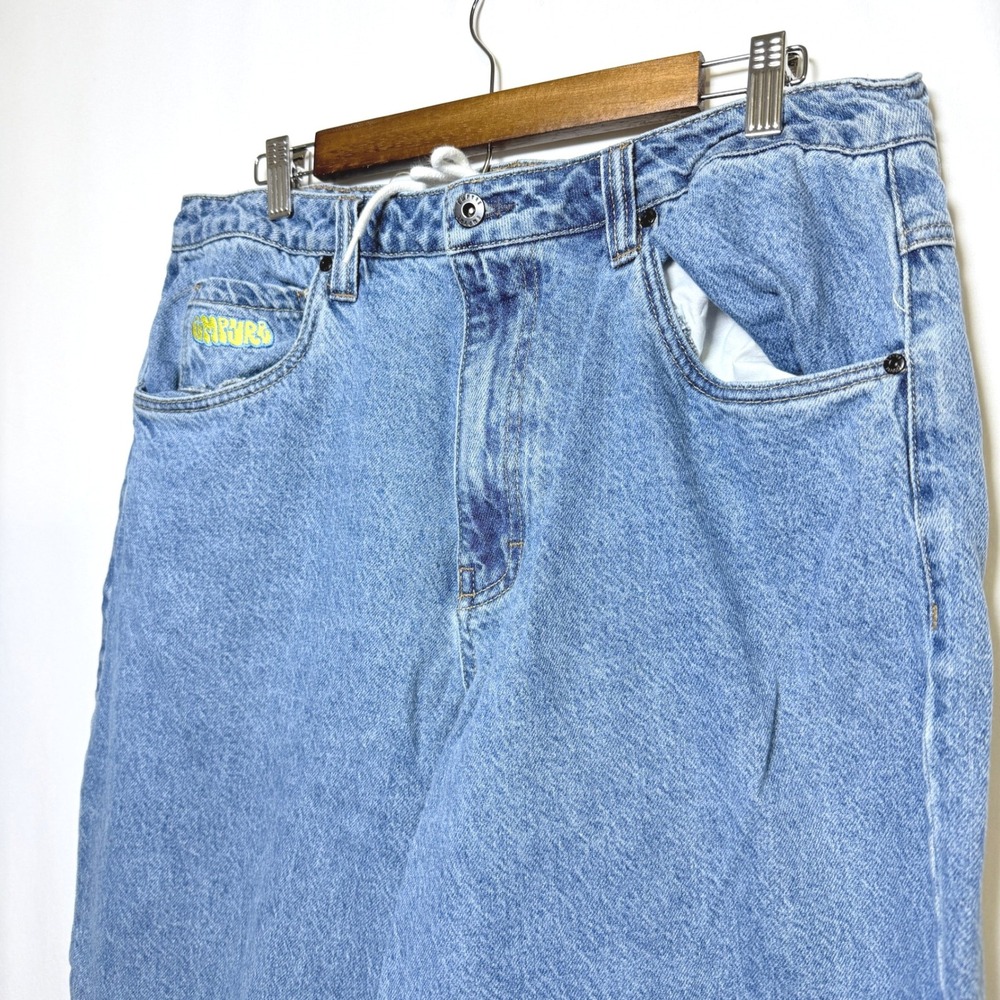Empyre Loose Fit Skate Jeans Light Wash Blue Embroidered Logo Mens 34